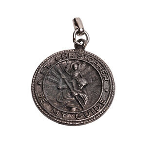 Silver Tone Metal St. Christopher Be My Guide Pendant - 1.25 Inches Long